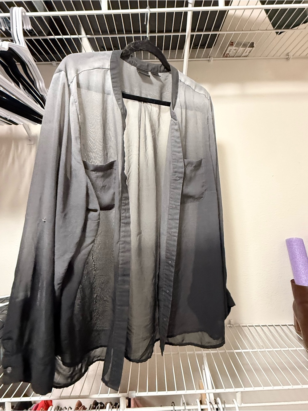 Lightweight women's Open-Front Sheer button up - Gray Ombre